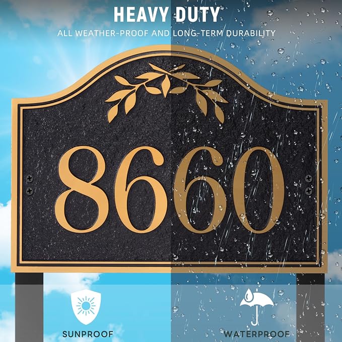 Yard Address Sign - Personalized Address Plaque,House Number Yard Sign,House Numbers for Outside,Lawn,Yard,Ground with 2 Stakes (Blue/Copper)