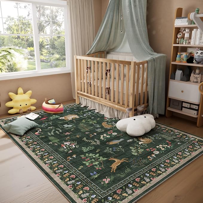 Machine Washable Rugs for Living Room: 5x7 Area Rugs for Bedroom Vintage Rugs Stain Resistant Non Slip Low Pile Soft Carpet Rug for Kitchen Dining Room Farmhouse Nursery Kids Room