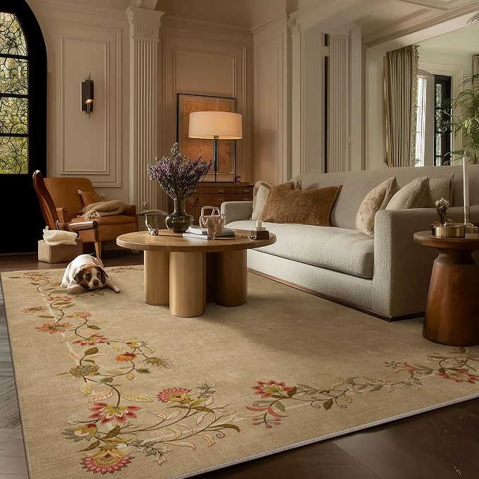 6x9 Area Rugs for Living Room: Washable Bedroom Rug Stain Resistant Non Slip Low Pile Ultra Soft Faux Wool Lightweight Large Rugs for Dining Room Kitchen Farmhouse Nursery Entryway Home Office Indoor