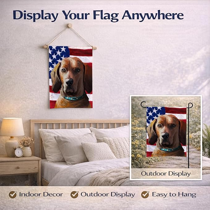 Caroline's Treasures CK6675GF Redbone Coonhound Dog American Flag Garden Flag Mailbox Flag Decorative Yard Flag Banner Outside Patio Artwork Yard Flower Beds, Garden Size, Multicolor