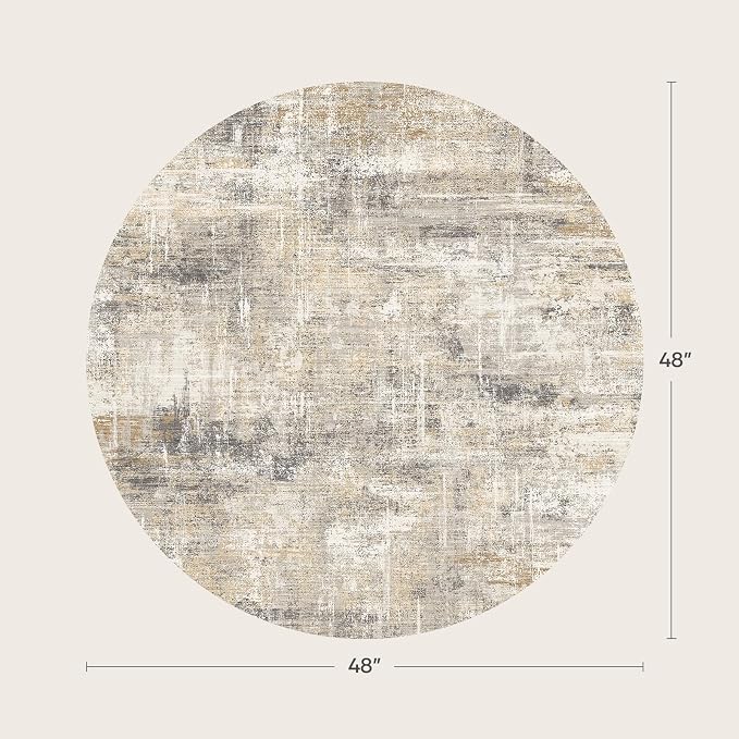 4ft Area Rug for Living Room, Abstract Washable Non-Slip Large Rugs, Gold | Soft Neutral Carpet for Bedroom, Dining Room, Home Office Nursery Indoor, Stain Resistant, Low Pile, Foldable Modern Rug