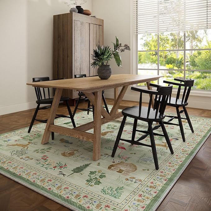 8x10 Area Rugs for Living Room: Washable Bedroom Rug Vintage Rugs Stain Resistant Non Slip Low Pile Soft Lightweight Carpet for Kitchen Dining Room Farmhouse Entryway Nursery Kids Room Playroom