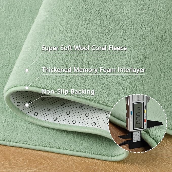 4x6 Sage Green Area Rug Modern Aesthetic Minimalist | Washable Memory Foam, Low Pile Non Slip Indoor Carpet for Living Room Bedroom Office Classroom College Dorm Room Home Decor