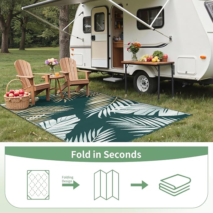 GENIMO Outdoor Rug 6' x 9' Waterproof for Patios Clearance, Reversible Outdoor Plastic Straw Camping Rug Carpet, Large Area Rugs Mats for RV, Deck, Balcony, Porch, Beach, Picnic, Cucumber Yellow&Green