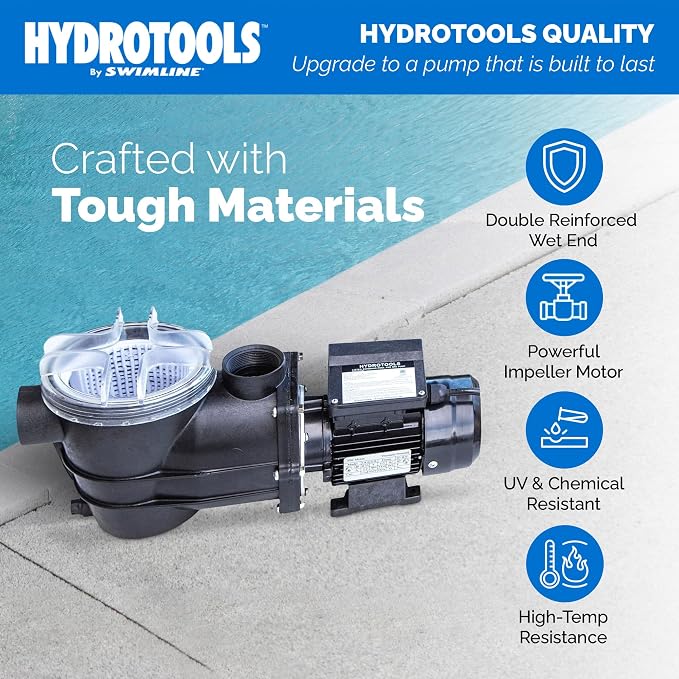Swimline HYDROTOOLS Model 71236 Hydro-Flo Above-Ground Pool Replacement Pump, Vertical Discharge - 0.45 HP, 2,400 GPH, 115V/60Hz, Single Speed, for Sand, Cartridge & DE Filter Systems | Above-ground Pool Pump, 0.45 HP, 2, 400 GPH, Vertical Discharge, S...