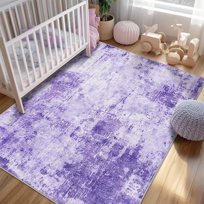 RELEANY Washable 6'x9' Abstract Area Rug for Living Room Purple | Carpet for Bedroom, Kitchen, Office, Hallway and Entryway, Printed Pattern, Non‑Slip, Soft, Stain‑Resistant, Easy to Clean