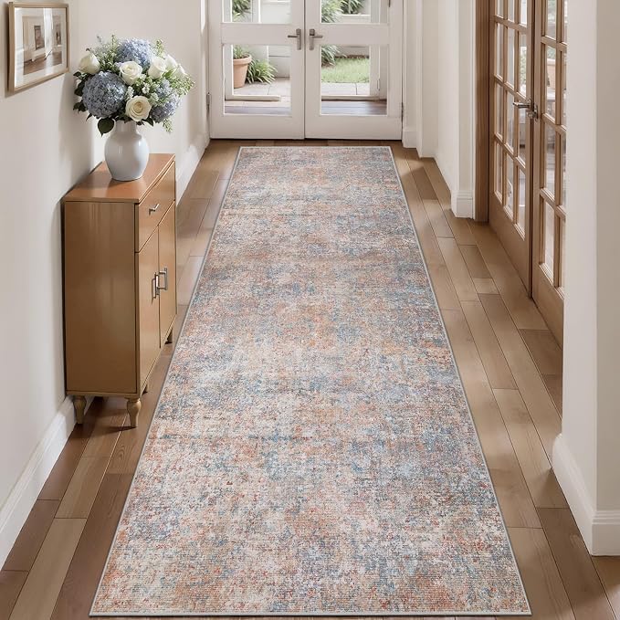 Tangsoo Abstract 3x8 Hallway Washable Runner Rug, Modern Non Slip Runner | Soft Low Pile Long Runner Rugs,Contemporary Carpet Runners for Hallway Kitchen Bedroom Entryway Living Room Pink Multi Decor