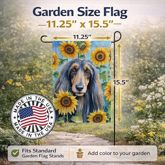 Caroline's Treasures DAC6001GF Afghan Hound in Sunflowers Garden Flag Mailbox Flag Decorative Yard Flag Banner Outside Patio Artwork Yard Flower Beds, Garden Size, Multicolor