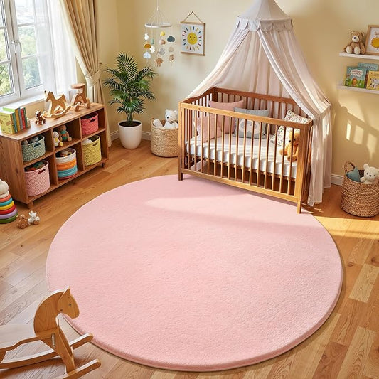 Amearea Pink Round Area Rug 4ft Washable Circle Rug for Bedroom Living Room | Fluffy Indoor Thickened Memory Foam Rugs, Non Slip Minimalist Circular Carpet for Kids Boys Girls Dorm Nursery Room Decor