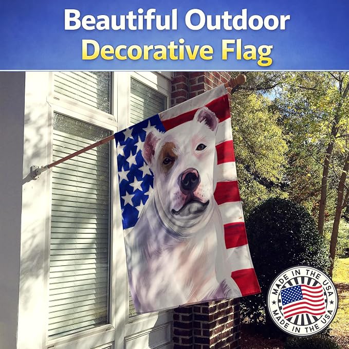 Caroline's Treasures CK6470CHF Bully Kutta Dog American Flag House Flag Large Porch Sleeve Pole Decorative Outside Yard Banner Artwork Wall Hanging, Polyester, House Size, Multicolor