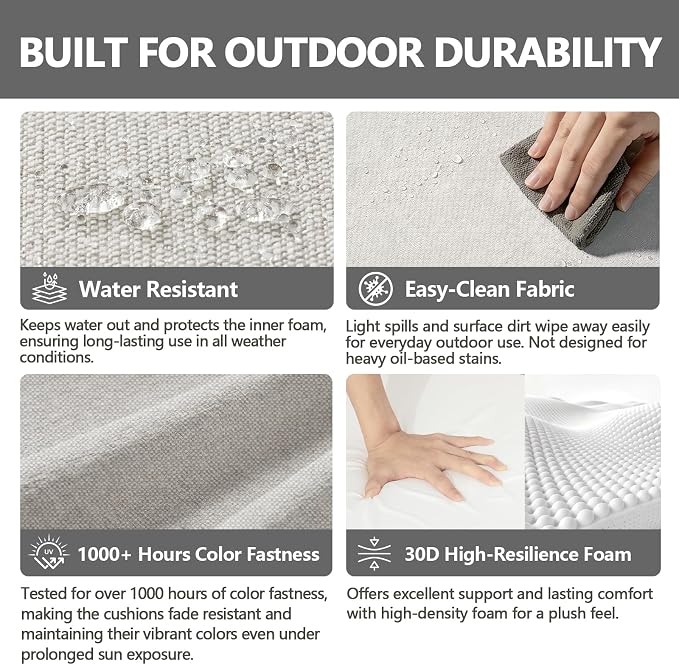 Goodgoods 25 x 25 Outdoor Patio Deep Seat Cushions 2-Pack, 1000+ Hours Fade-Resistant & Water-Resistant Outdoor Furniture Chair Cushions with 35D High-Resilience Foam for Sofa Chair, Light Gray