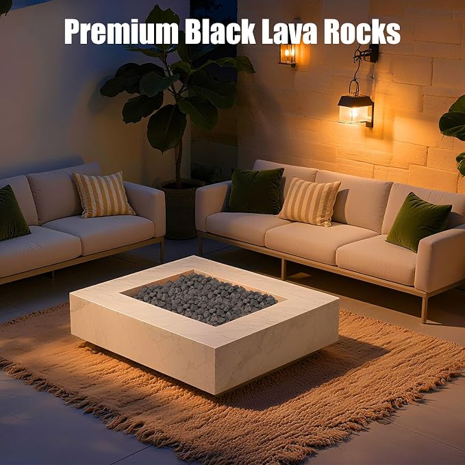 20LB Black Lava,Lava Rock Granules,Stones for Indoor Gas Fireplaces, Fire Pits, and Fire Pit Tables, Gas Fireplace Rocks, Fire Pit Stones for Outdoor Grills and Landscaping(1.2"-2")