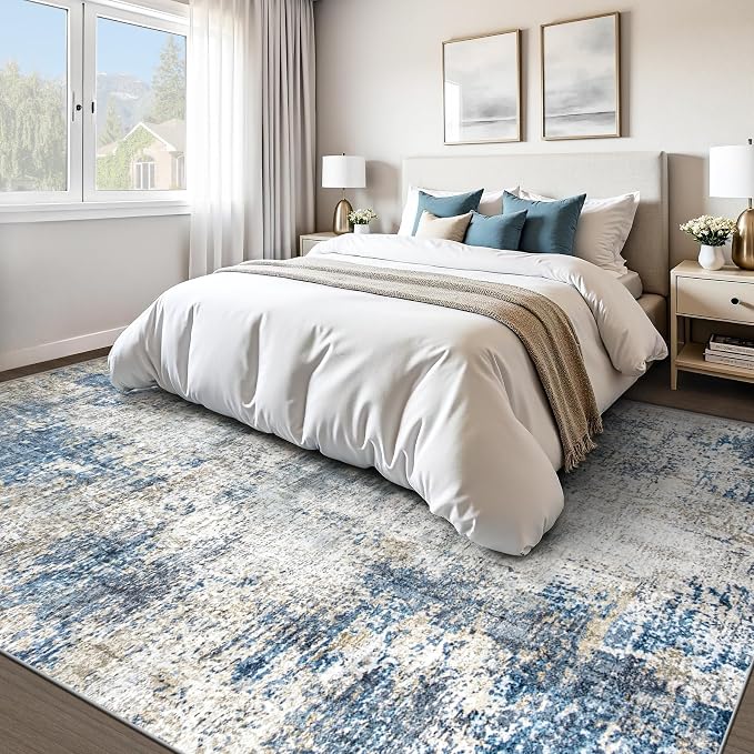 pmtsns Area Rugs 8x10 for Living Room: Washable Rug Modern Abstract Neutral Soft Non-Slip Low-Pile Indoor Large Carpet for Bedroom Dining Room Home Office Children's Room(GreyBlueBrown, 8'x10')