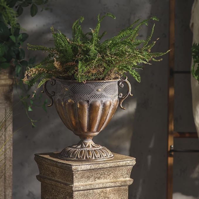 Antique European Iron Urn Planter for Outdoor Gardens Elegant Floor Vase Metal Decorative Jars for Garden Decor