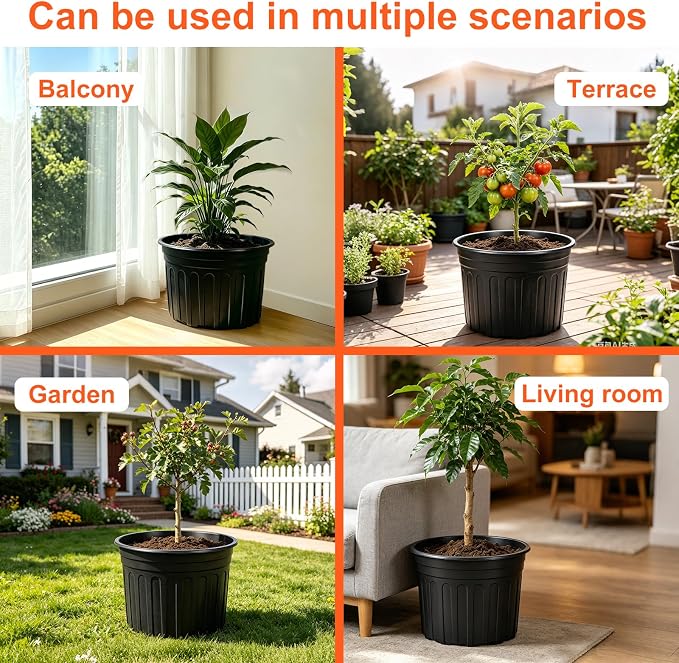 HECTOLIFE 50-Pack 5 Gallon Flexible Flower Plant Nursery Pots, Thickened Soft Plastic Seed Starting Container for Succulents, Seedlings, Cuttings, Transplanting,(Black)