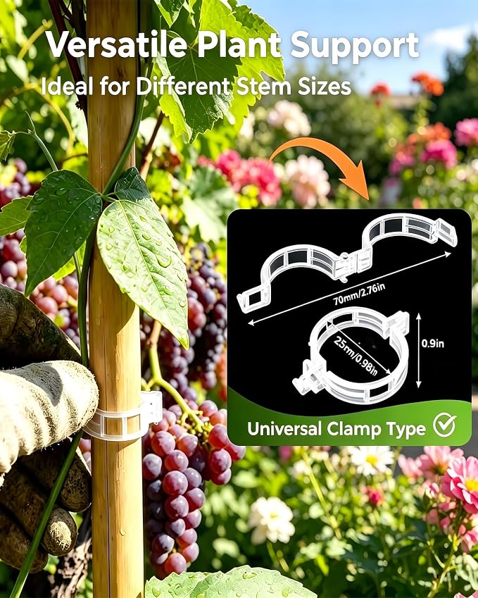 100 PCS Plant Clips for Climbing Plants, Tomato Twine for Trellis String Support, Grape Vine Tomato Vine Vegetables Plants Garden Support Clips to Grow Upright (White,100)