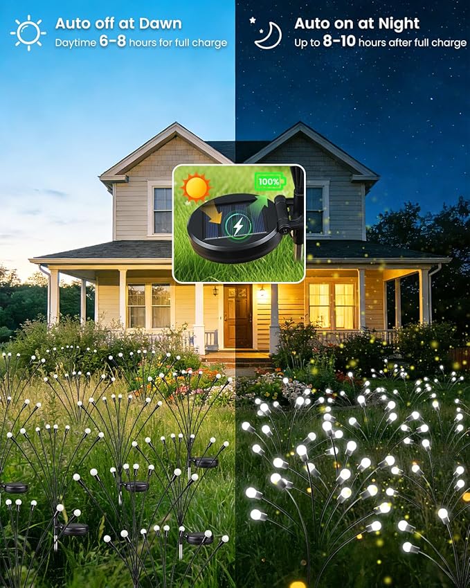 OZS 12 Pack Total 96 LED Solar Garden Lights Fairy Outdoor - Solar Firefly Lights Outdoor, Sway by Wind, Waterproof for Garden Patio Pathway Fairy Decoration (Cool White)