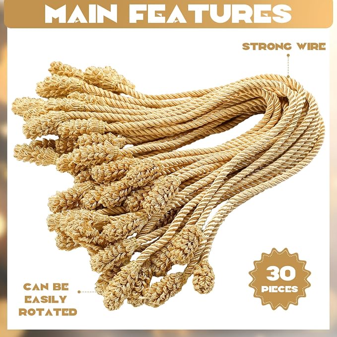 Riakrum 30 Pcs Christmas 20 Inches and 16 Inches Set Decorative Garland Twist Ties Garland Decor for Xmas Holiday Lights Bannisters Stairways Railings (Gold)