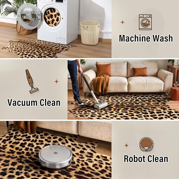 Premium Leopard Print Rug, Faux Cheetah Rugs, Non-Slip 6.2 x 5.2 Ft | Machine Washable Animal Print Hide Leopard Skin Area Rug for Bedroom Living Room Home Decor