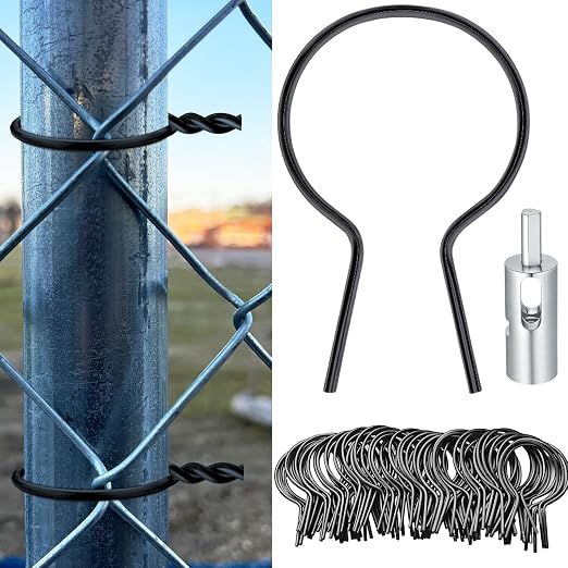 Hicarer 200 Pcs 2-3/8‘’ OD Twist Fence Ties Preformed 9 Gauge Galvanized Steel with Drill Chuck Pre-Cut Chain Link Fence Tools for Fixing Chain Link Mesh to Posts Farms Gardens (Black)