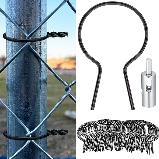 Hicarer 200 Pcs 1-7/8" Od Twist Fence Ties Preformed 9 Gauge Galvanized Steel with Drill Chuck Pre-Cut Chain Link Fence Tools for Fixing Chain Link Mesh to Posts Farms Gardens (Black)