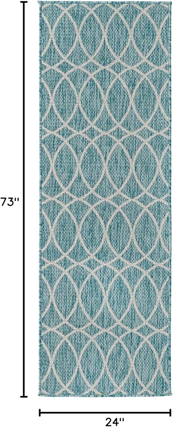 Unique Loom Outdoor Trellis Collection Area Rug - Gitter (2' x 6' 1" Runner, Light Aqua/ Ivory)