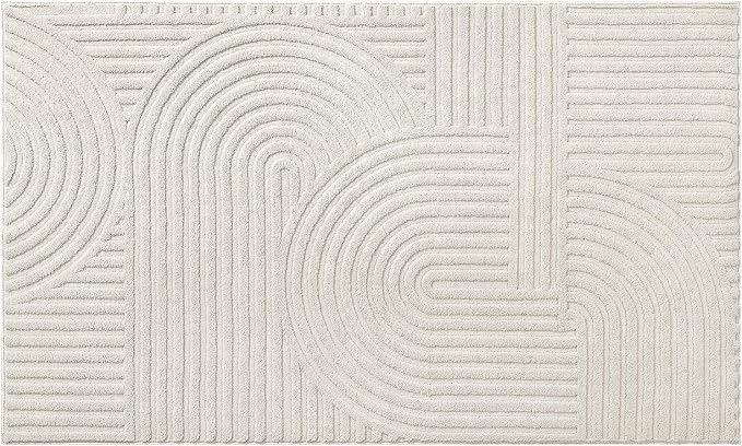 Pauwer 3x5 Area Rugs for Living Room, Modern Non Slip Washable Rug, Beige | Arch Pattern, Soft Fluffy, Neutral, Boho Accent, Solid Color Floor Carpet, For Kids Room Dining Room Nursery Entryway