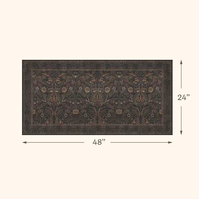 Washable 2x4 Traditional Small Rugs for Entryway, Dark Brown Kitchen Rugs Non Slip Bathroom, Botanical Woodland Pattern Carpet for Bedroom Bedside, Mudroom
