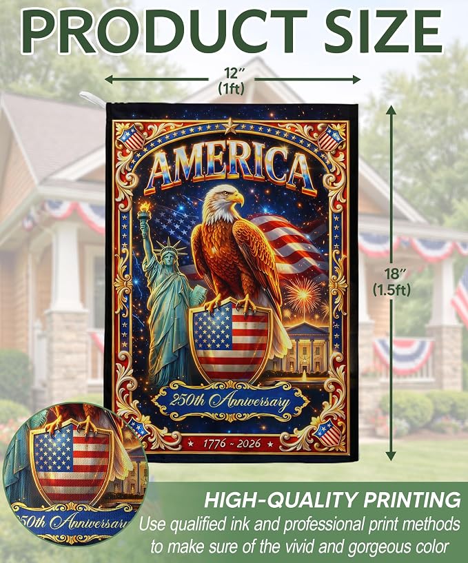 250 Year American Anniversary Flag, 250th Anniversary Patriotic Design, Banner Commemorative Outside Decoration, 250 Years Of Freedom Flag, Garden Flags For Outside 8 (12x18 Inch)