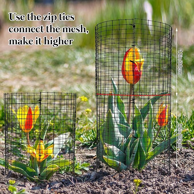 15 Pack Round Plant Protector from Animals, 12'' x 12'' Metal Plant Cages，45Pcs Metal Mesh to Keep Animals Out, Garden Protection Bunny Barricades, Wire Plant Protectors for Rabbits Chicken Duck