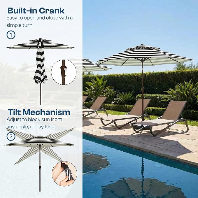10FT Patio Umbrella, 2 Tier Outdoor Table Umbrella, Large Vented Market Umbrellas with Push Button Tilt and Crank, 8 Sturdy Ribs for Backyard, Deck, Pool, UPF50+ UV Protection