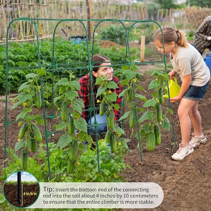 OTOSUNNY Cucumber Trellis, 50x48 inch Garden Arch Trellis for Climbing Plants Outdoor, Rustproof Metal Plant Support Vegetable Vine Tomato Cage Bean Pea Cucumber Trellis for Raised Garden Bed, Green