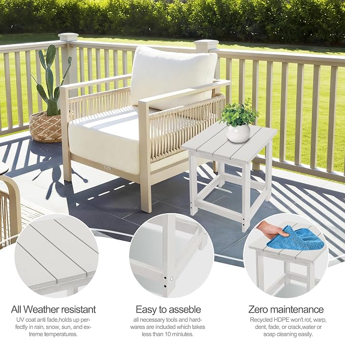 LZRS Patio Side Table, Heavy Duty HDPE Outdoor End Table with Wood Texture, Weatherproof Composite Table for Adirondack Chairs, Deck, Pool, Indoor/Outdoor, No Peeling or Cracking(Sand)