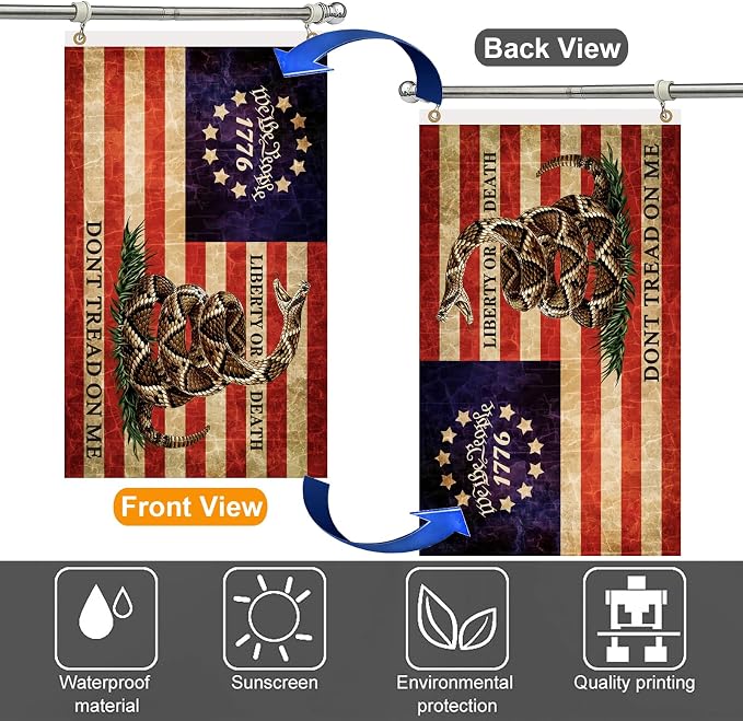 Double Sided Dont Tread On Me Flag 3x5 Ft For Outside, 3 Ply Don't Tread On Me Flags Banner, USA American Gadsden Rattlesnake Garden Flag Outdoor With UV Fade Proof