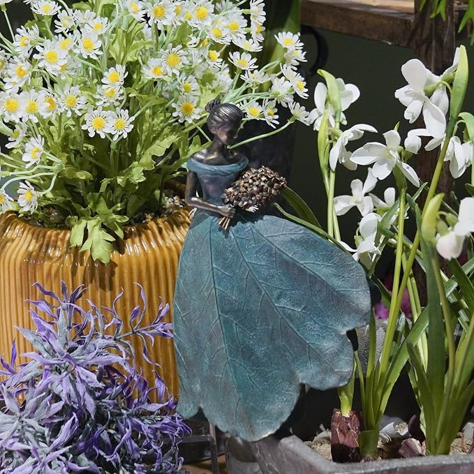 Guichifun Fairy Statue Collection Home Decoration - Leaf Angel Girls Resin Home Garden Patio Decor Memorial Gift for Mom Outside or Inside Outdoor Yard Decorations Figurines 7.5 x 4.5 x 11.5 Inch