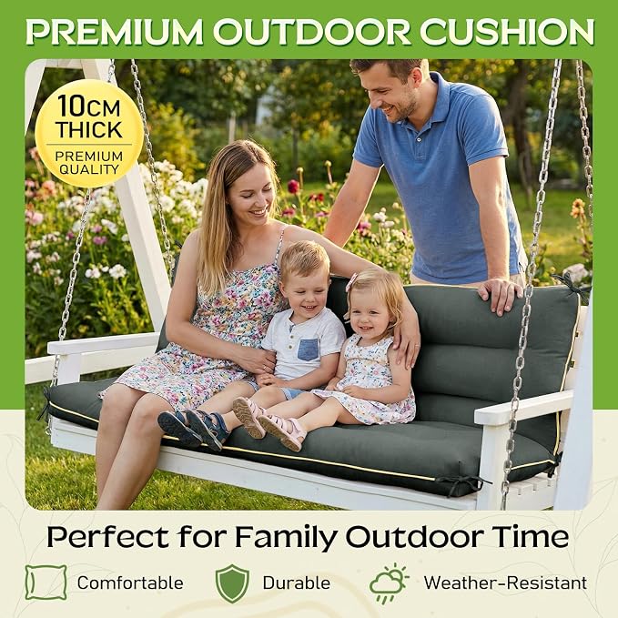 60×40 INCH Outdoor Swing Cushion with Backrest, Tie Straps & Memory Foam - Replacement for Porch Bench 2/3 Seater, Oxford Fabric (Gray, 60 INCH × 40 INCH)