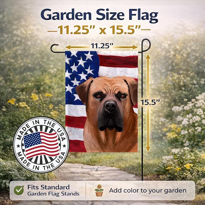 Caroline's Treasures CK6444GF Boerboel Dog American Flag Garden Flag Mailbox Flag Decorative Yard Flag Banner Outside Patio Artwork Yard Flower Beds, Garden Size, Multicolor