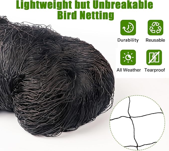 50x100 Bird Netting for Garden Protection - 1" Mesh Netting to Cover Chicken Coops and Garden Hoops, Large Bird Net to Protect Chickens, Blueberry Bush, Fruit Trees, Plants from Hawks, Deer