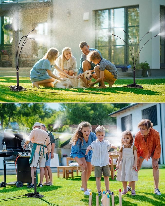 Rafow Standing Misters for Outside Patio Portable Misting System for Cooling Outdoor 26.5 Ft Stand Mist Line Water Sprinklers Patio Mister for Garden Backyard BBQ Party Pool Beach