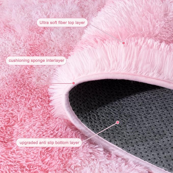 Rugs for Living Room, Ultra Fluffy Fuzzy Shag 6x9 Area Rug for Bedroom, Modern Plush Soft High Pile Upgrade Non-Slip Carpet for Kids Girls and Boys, Dorms, Home Decor, Tie-Dyed Pink