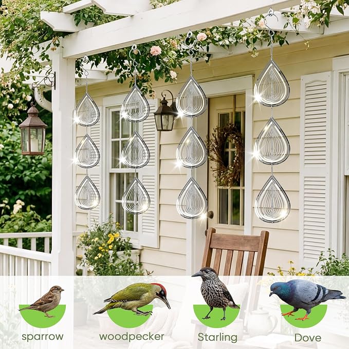 Stainless Steel Bird Deterrents for Outside, Reflective Wind Spinners | Reflective Stainless Steel Bird Scare Discs with 360° Swivel Hooks, 3D Hanging Bird Repellent for Garden, Patio, Balcony