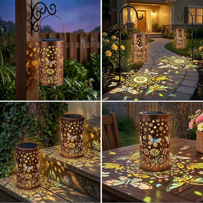 Solar Lanterns Outdoor Waterproof Butterfly Garden Decor Gifts for Women Mom Grandma, Colorful Hanging Solar Lights Metal Garden Decoration Outside for Yard, Patio, Backyard, Porch