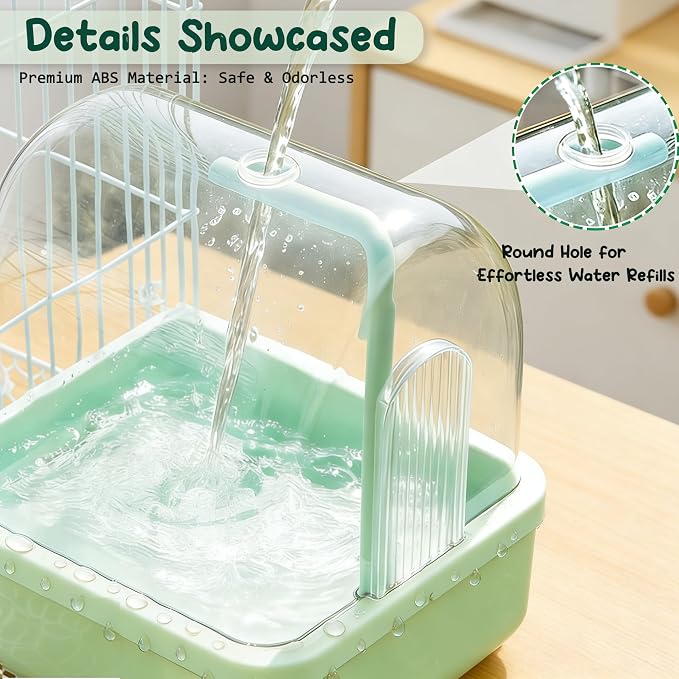 Bird Bath for Cage with Pump, Parrot Shower Bathtub Running Water (Green) | Circulating Water; Dual Filter; Spacious Parrot Shower Bathtub; For Parakeets, Cockatiels, Lovebirds; Cage & Tabletop Use