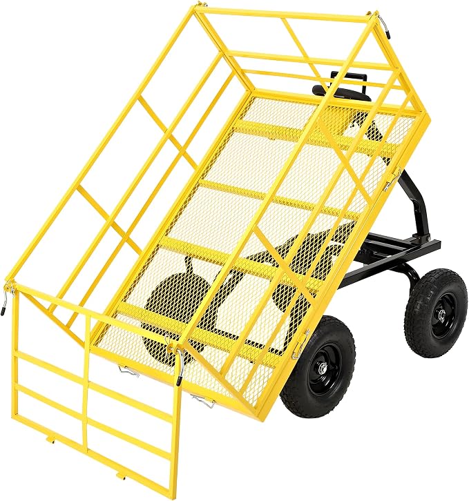 Garvee 1500 LB Garden Dump Cart, Heavy Duty Metal Utility Wagon ATV Trailer | 13 in All Terrain Tires, 4-in-1 Yard Wagon Cart with Removable Side Panels for Outdoor Lawn, Yard, Backyard