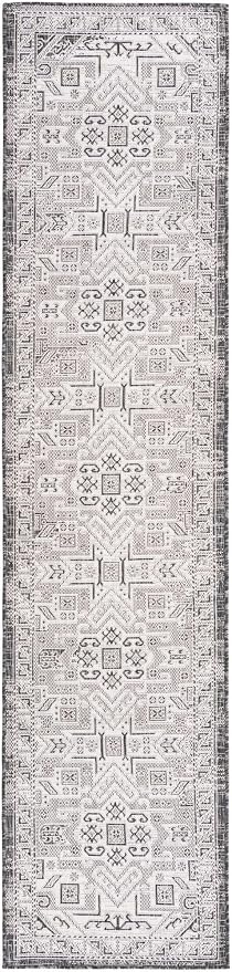 Unique Loom Outdoor Aztec Collection Area Rug - Coba (2' 7" x 12' Runner, Charcoal Gray/ Ivory)