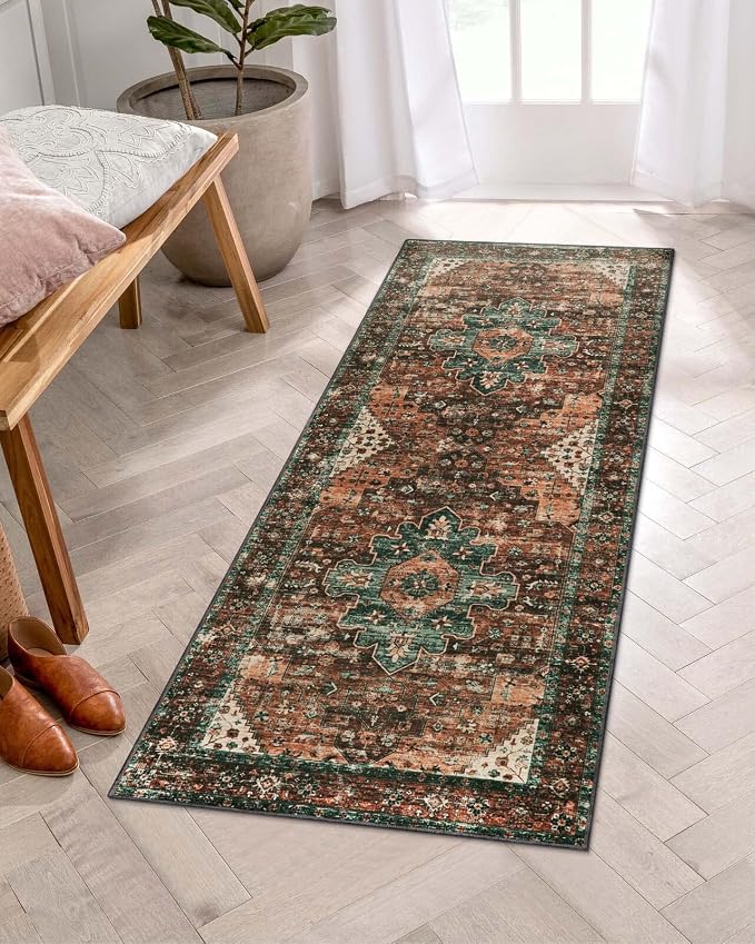 Moynesa Ultra-Thin Washable Runner Rug - 2x5 Laundry Room Rug Low Pile Hallway Rug Runner, Non Slip Non Shedding Pet Friendly Indoor Floor Carpet Runner for Bathroom Kitchen Living Room Bedside