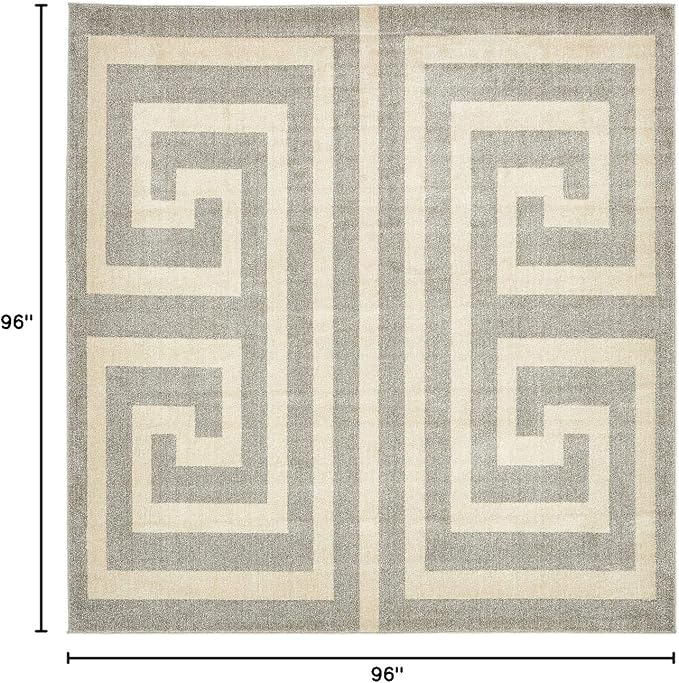Unique Loom Athens Collection Classic Geometric Modern Border Design Area Rug (8' 0 x 8' 0 Square, Gray/ Beige)
