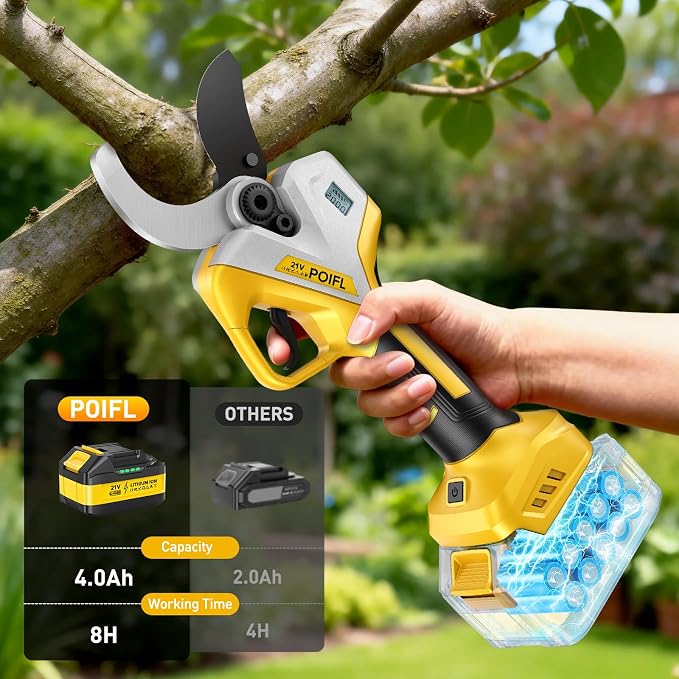 Professional Electric Pruning Shears Cordless 3.0'' Heavy Duty Electric Pruner with Brushless Motor 4000mAh Battery Electric Pruners Cordless Pruner for Branch, Fruit Plucking and Tree Trimming