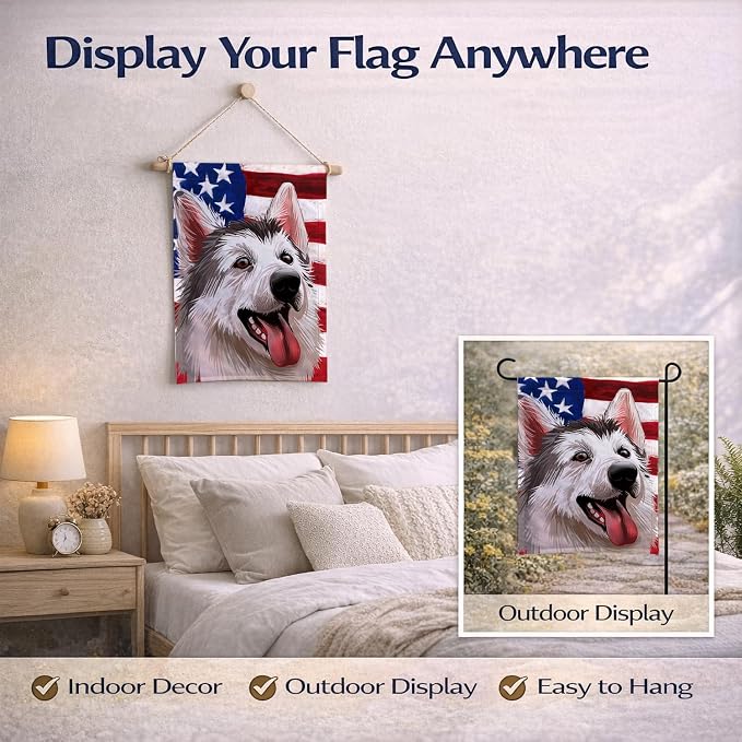 Caroline's Treasures CK6629GF Northern Inuit Dog American Flag Garden Flag Mailbox Flag Decorative Yard Flag Banner Outside Patio Artwork Yard Flower Beds, Garden Size, Multicolor