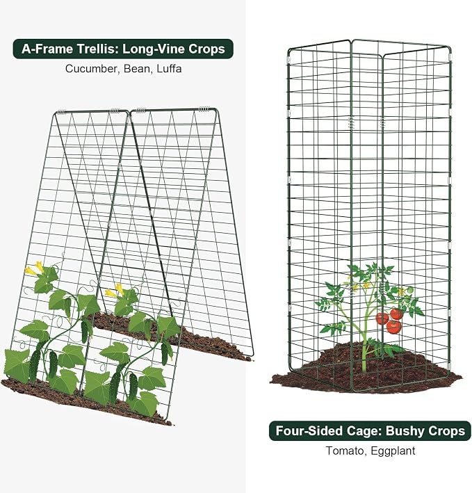 Amoskey Cucumber Trellis, Garden Trellis for Climbing Plants Outdoor, Foldable A-Frame Trellis, Cucumber Trellis for Raised Bed for Cucumbers, Peas, or Tomatoes (Green, Small Grid 48‘’H*34''W)